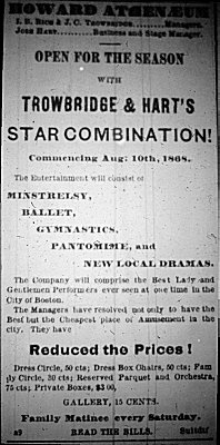 Boston Post ad for
              Old Howard 1868