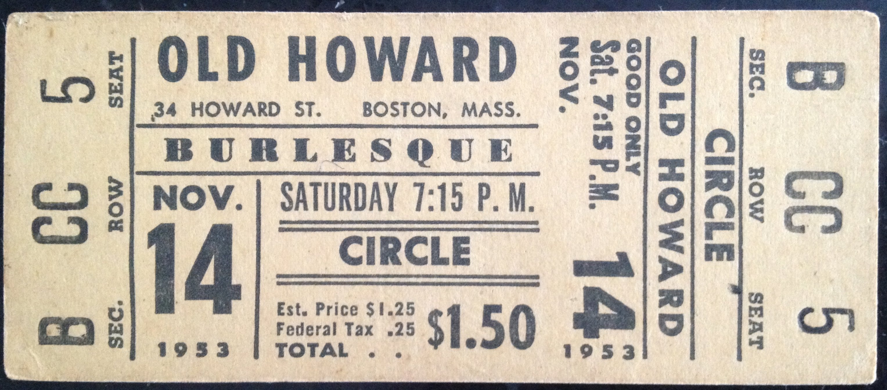 Old Howard ticket