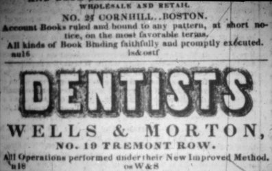 Boston Post ad for
                Dentist William Thomas Morton