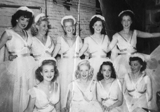 Mattie and Terry Mixon and the
            Chorus line at the Old Howard, 1950s